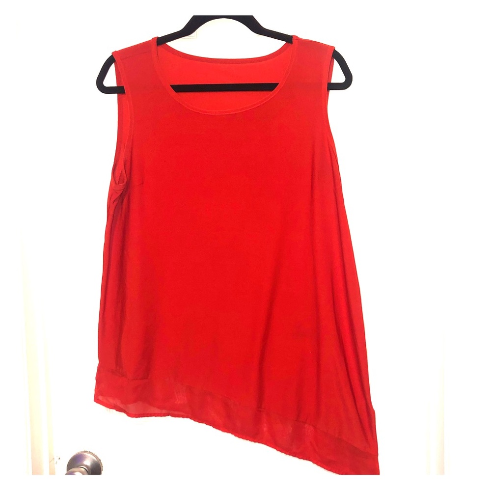 Red/orange asymmetrical hem tank blouse